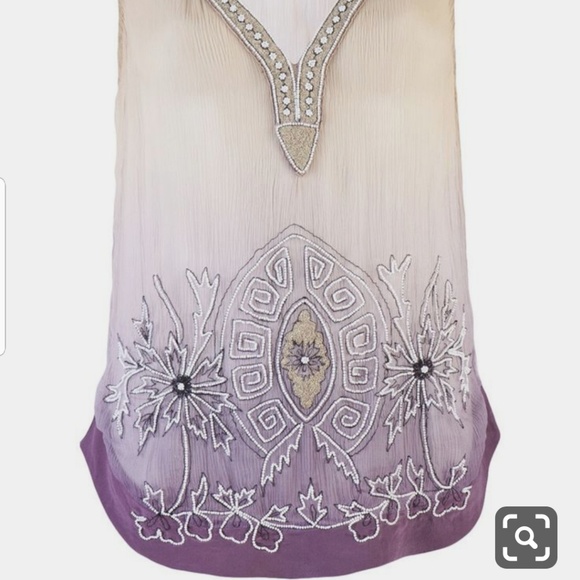 ❌️SOLD💋Of Two Minds Silk Blouse Sheer Beaded 0mbre - Picture 6 of 7